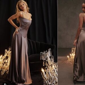 House of CB Satin Maxi Dress in Brown